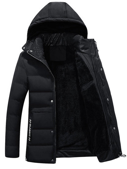 Zipper Hooded Belt Embellished Padded Jacket for Men