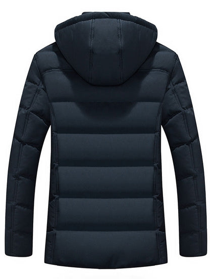 Zipper Hooded Belt Embellished Padded Jacket for Men