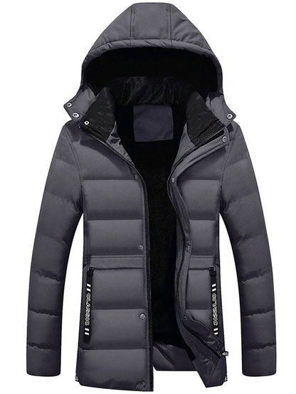 Zipper Hooded Belt Embellished Padded Jacket for Men