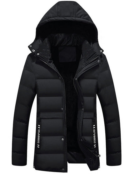 Zipper Hooded Belt Embellished Padded Jacket for Men