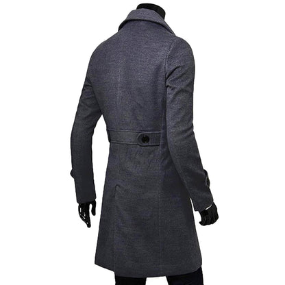 Men's Solid Long Woolen Coat Casual Business Jacket Outwear