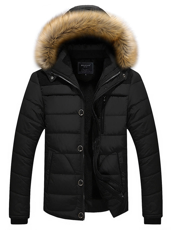 Men's Panel Parka Faux Fur Hoodie  Coat Warm Outwear
