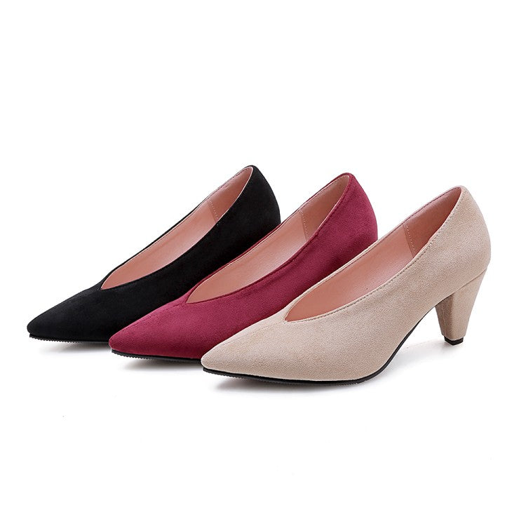 Women's Pumps Flock Pointed Toe Shallow Cone Heel