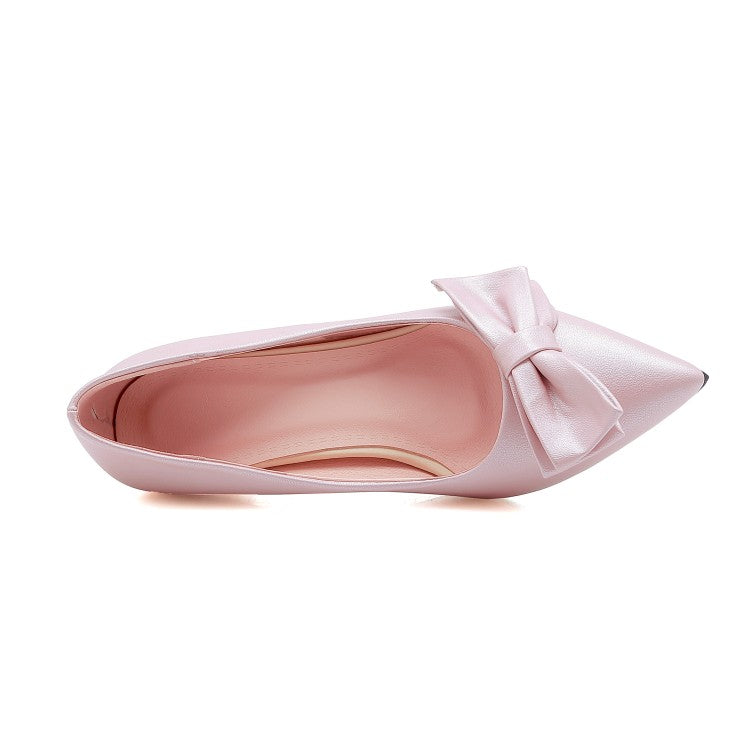 Women's Pumps Glossy Pointed Toe Bow Tie Cone Heel