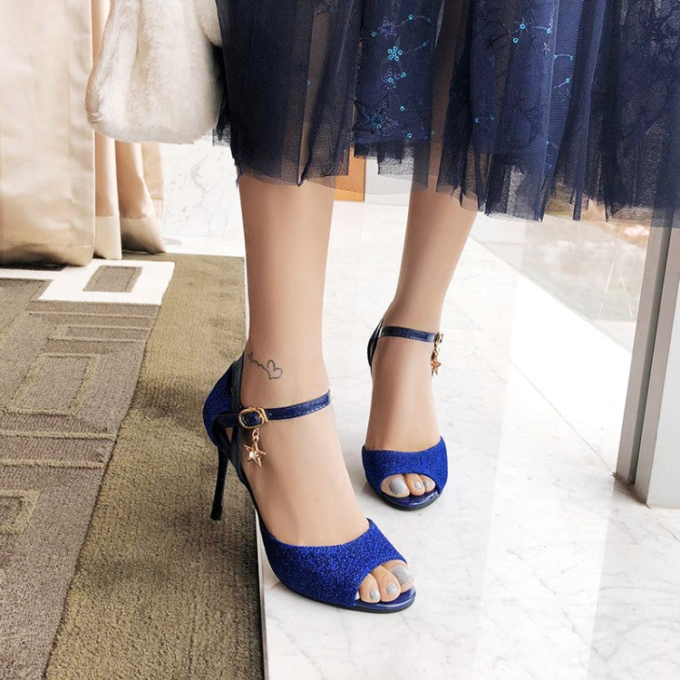 Women's Peep Toe Glitter Stiletto Heels Sandals