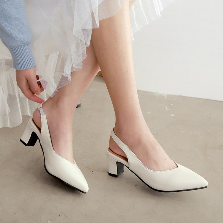 Women's's Solid Color Pointed Toe Chunky Heel Medium Block Heel Slingbacks Sandals