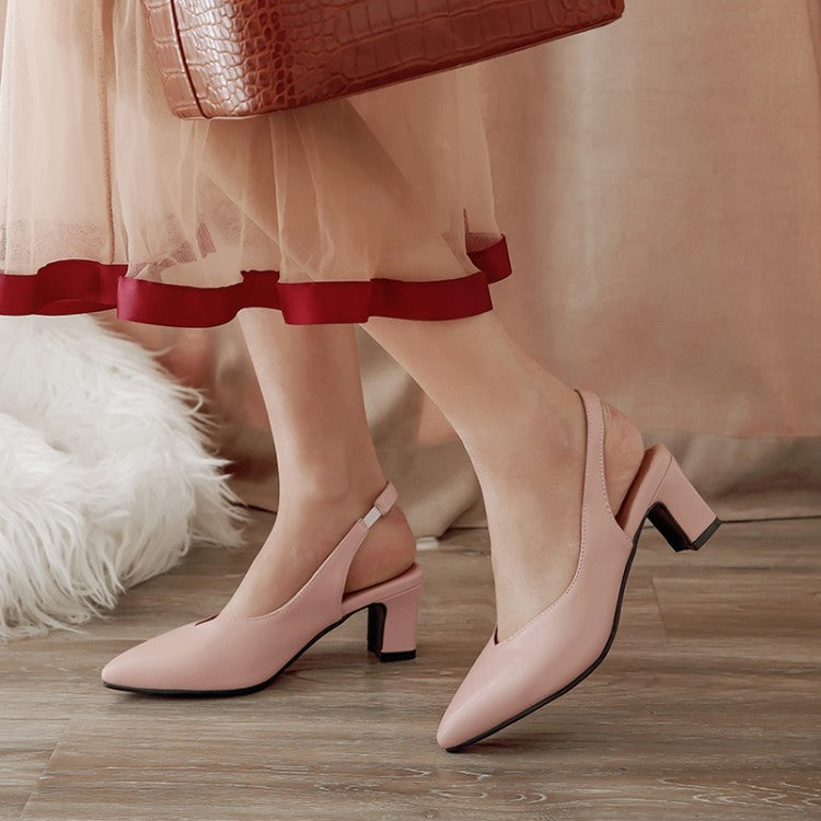 Women's's Solid Color Pointed Toe Chunky Heel Medium Block Heel Slingbacks Sandals