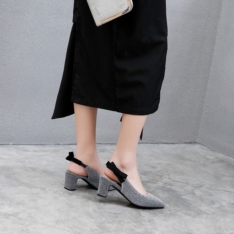 Women's Pointed Toe Chunky Heel Slingbacks Sandals