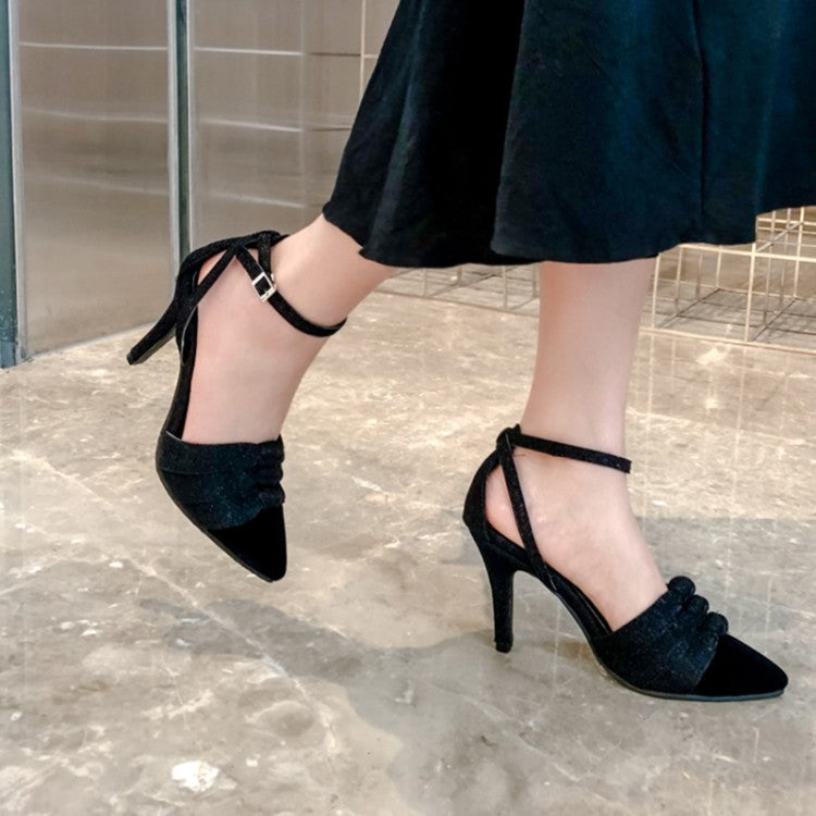 Women's Bling Bling Pointed Toe Ankle Strap Stiletto High Heel Sandals