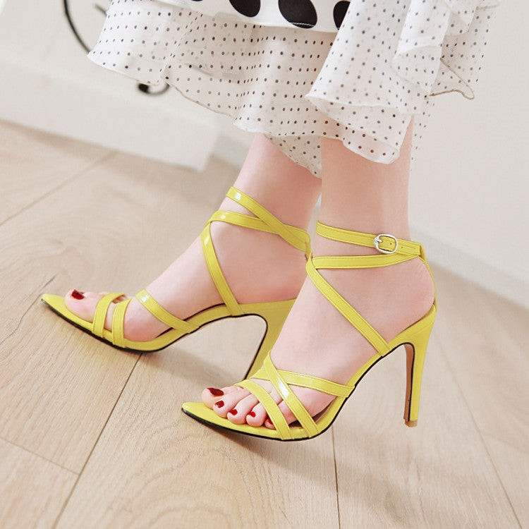 Women's Solid Color Pointed Toe Tie Stiletto High Heel Sandals