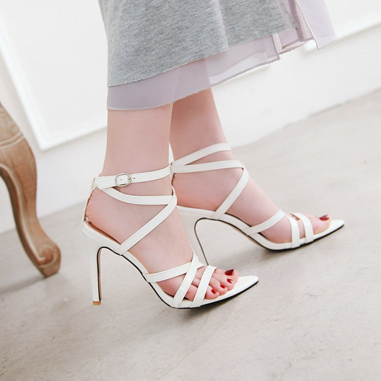 Women's Solid Color Pointed Toe Tie Stiletto High Heel Sandals