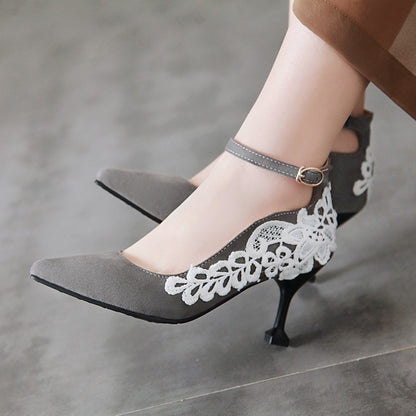 Women's Pointed Toe Lace High Heels Stiletto Pumps