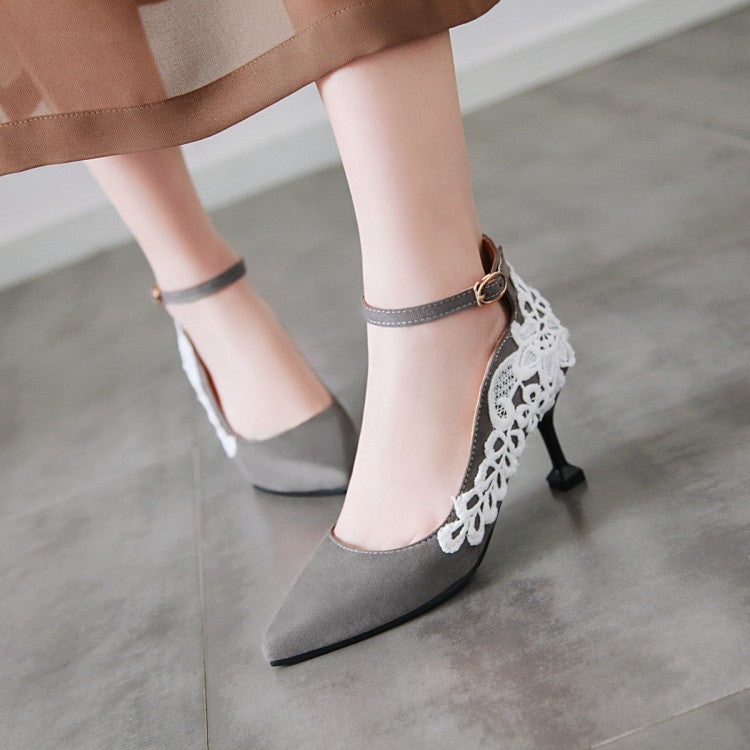 Women's Pointed Toe Lace High Heels Stiletto Pumps