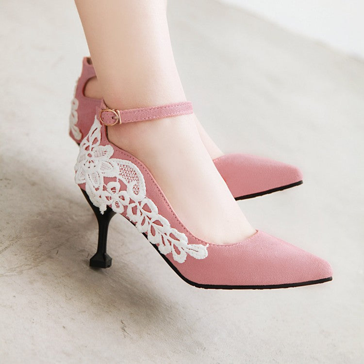 Women's Pointed Toe Lace High Heels Stiletto Pumps