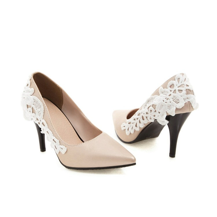 Pointed Toe Lace Women's High Heels Stiletto Pumps