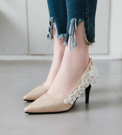 Pointed Toe Lace Women's High Heels Stiletto Pumps