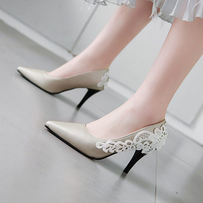 Pointed Toe Lace Women's High Heels Stiletto Pumps