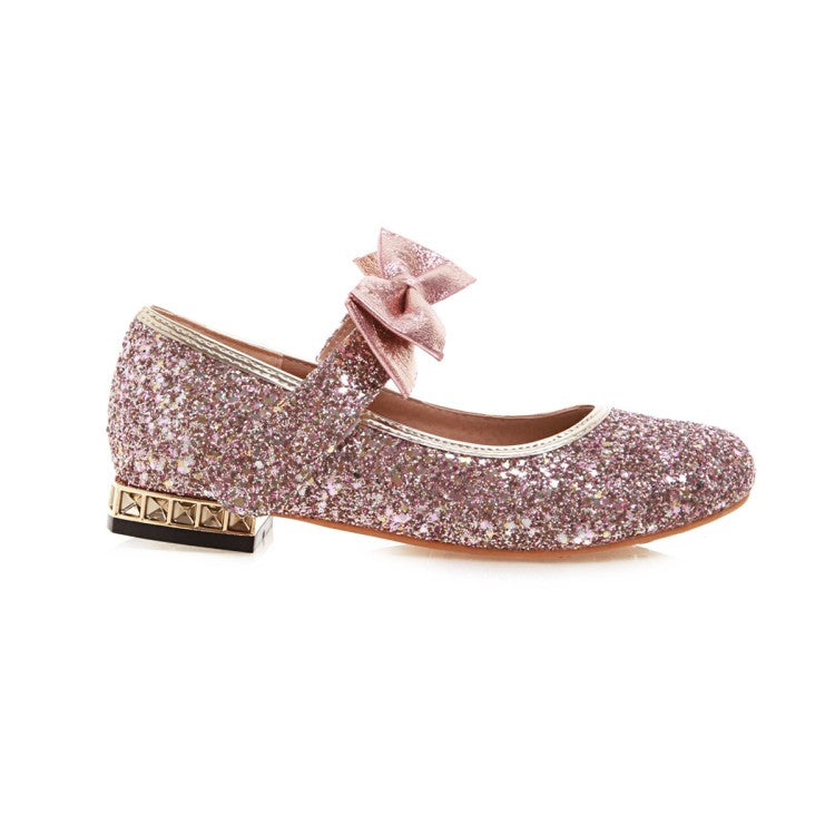 Women's  Sequined Bowtie Flats Mary Jane Shoes