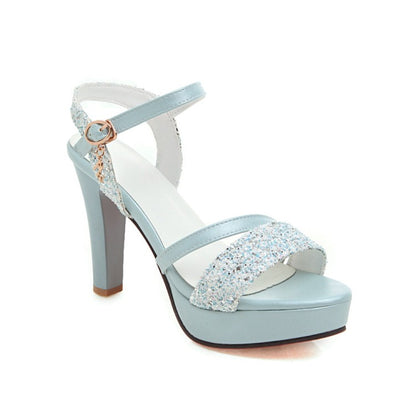 Women's Ankle Strap Sequined High Heel Platform Sandals