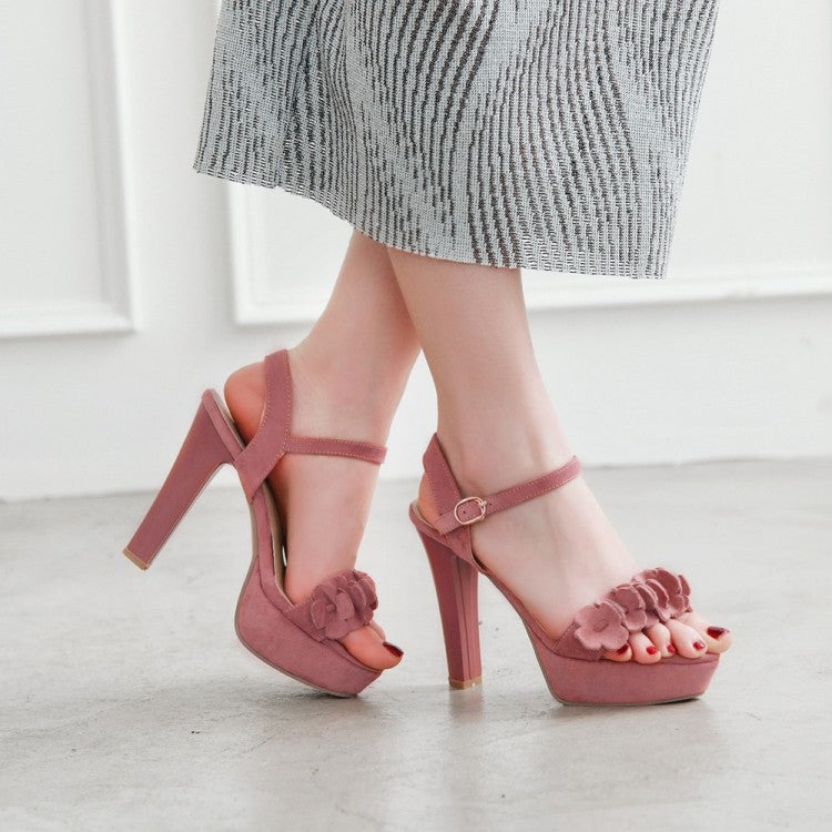 Women's Open Toe Solid Color Pleated High Heel Platform Sandals