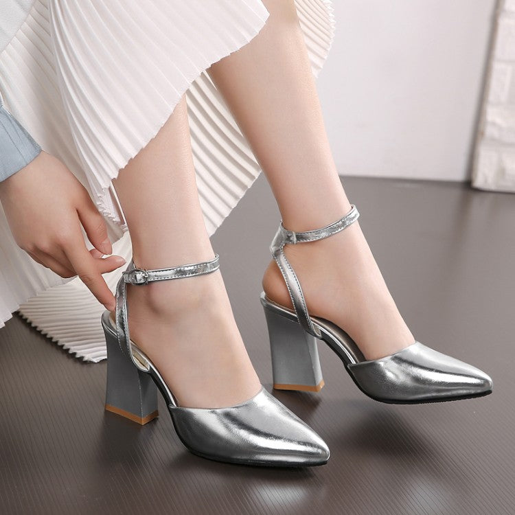 Women's Pointed Toe Ankle Strap Chunky Heel Sandals
