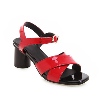 Women's's Peep Toe Patent Leather Block Heels Sandals