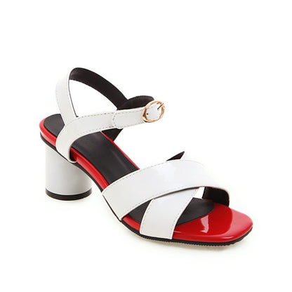 Women's's Peep Toe Patent Leather Block Heels Sandals