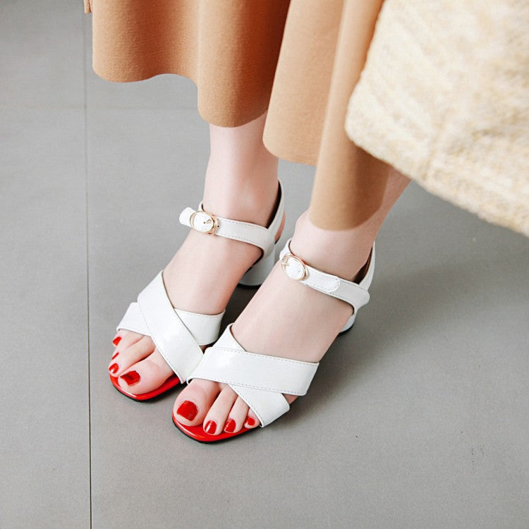 Women's's Peep Toe Patent Leather Block Heels Sandals