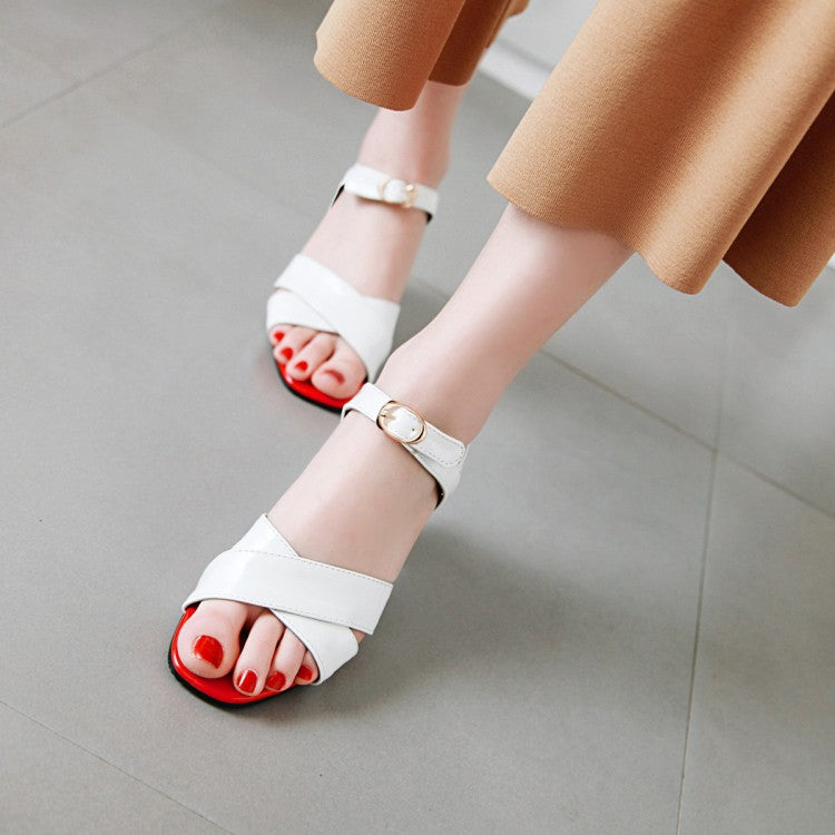 Women's's Peep Toe Patent Leather Block Heels Sandals