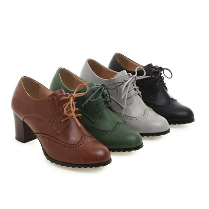 Women's Retro Tied Carved Medium Heel Oxford Shoes