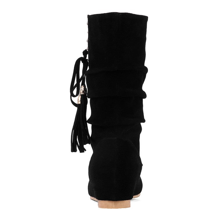 Women's Rivets Tassel Mid Heel Mid Calf Boots