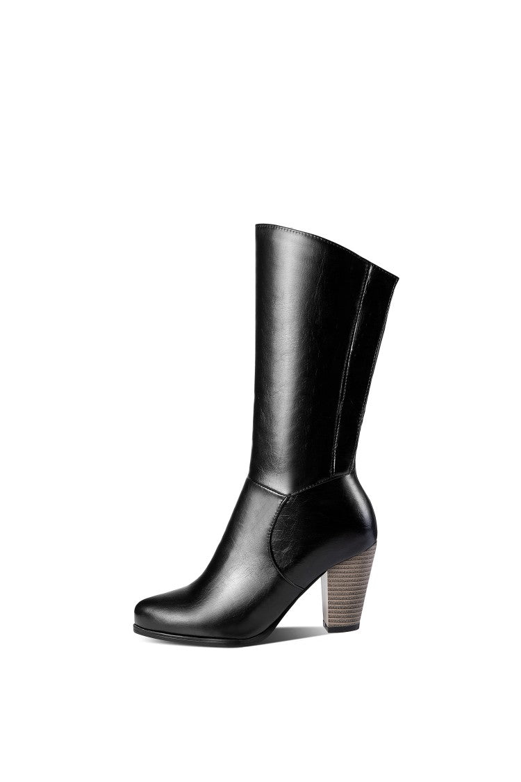 Women's Zipper High Heel Mid Calf Boots