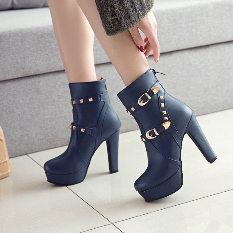 Women's Rivets Platform High Heel Short Boots