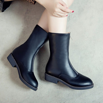 Women's Zipper Low Heel Short Boots