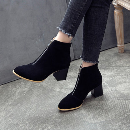 Women's Zip Chunky High Heel Short Boots