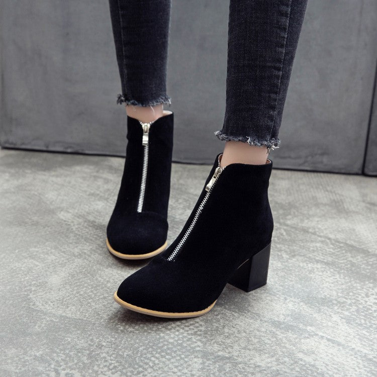 Women's Zip Chunky High Heel Short Boots