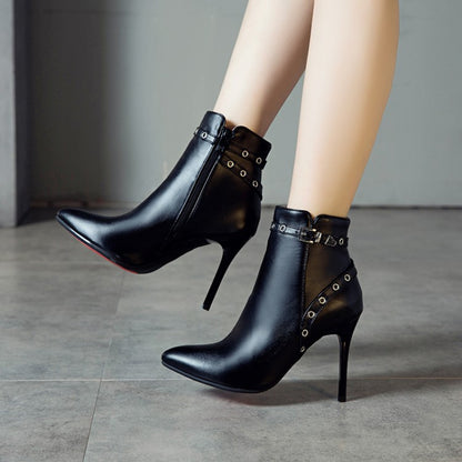 Women's Buckle Stiletto High Heel Short Boots