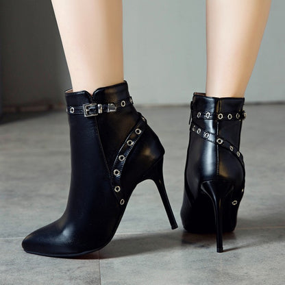 Women's Buckle Stiletto High Heel Short Boots