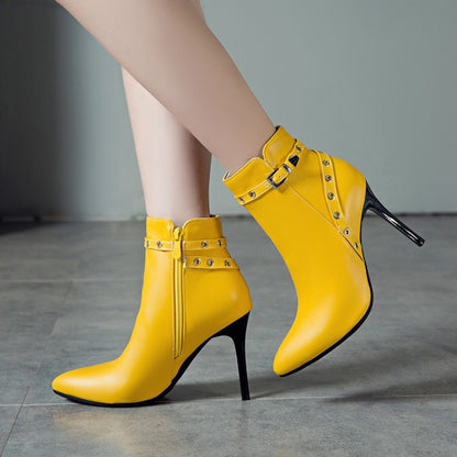 Women's Buckle Stiletto High Heel Short Boots