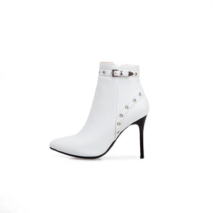 Women's Buckle Stiletto High Heel Short Boots