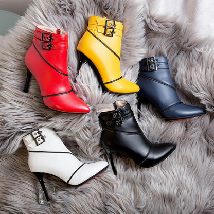 Women's Color Block High Heel Stiletto Short Boots