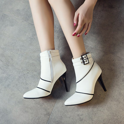 Women's Color Block High Heel Stiletto Short Boots