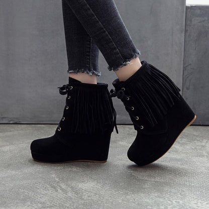 Women's Tassel Wedges High Heel Short Boots