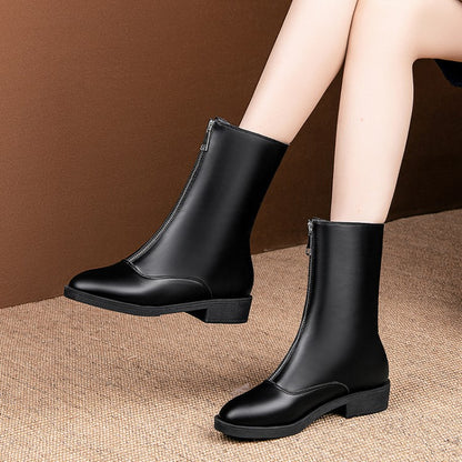 Women's Zipper Low Heels Short Boots