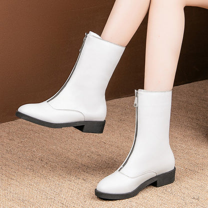 Women's Zipper Low Heels Short Boots