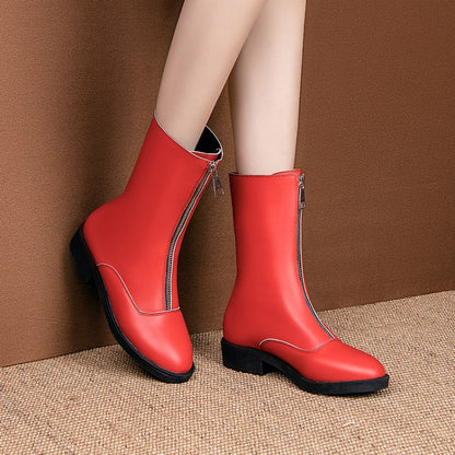 Women's Zipper Low Heels Short Boots