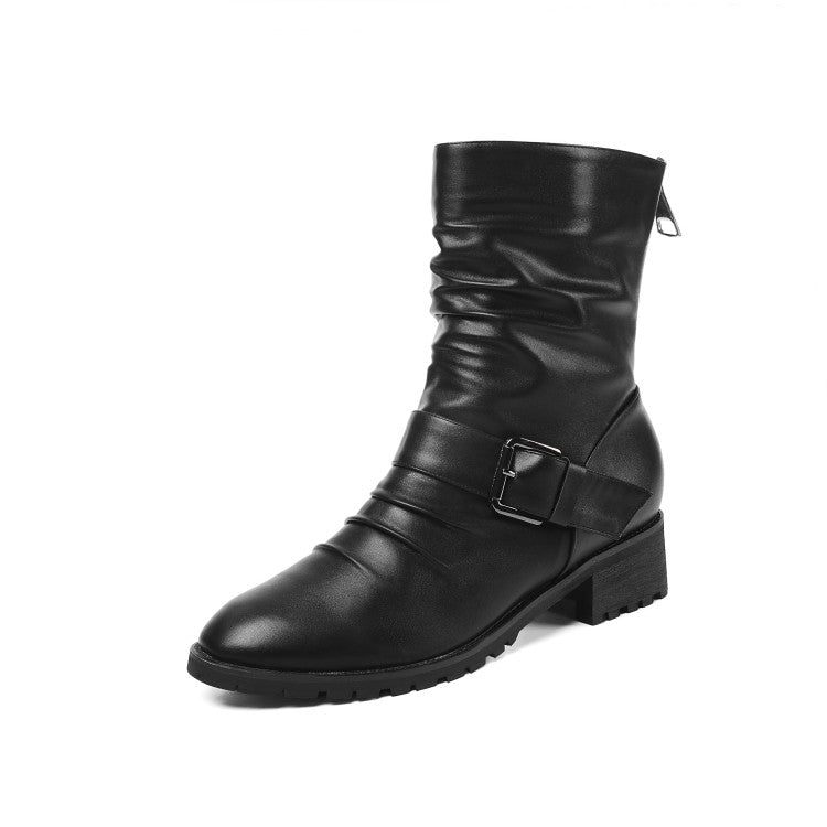 Women's Soft Pu Leather Middle Heels Short Boots