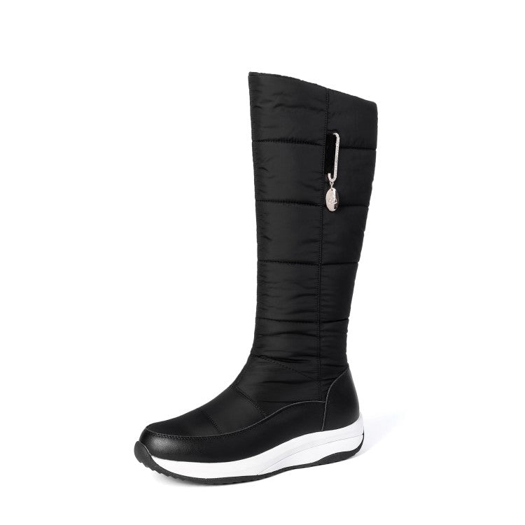 Women's Leather Zipper Waterproof Wedge Heels Down Tall Boots for Winter
