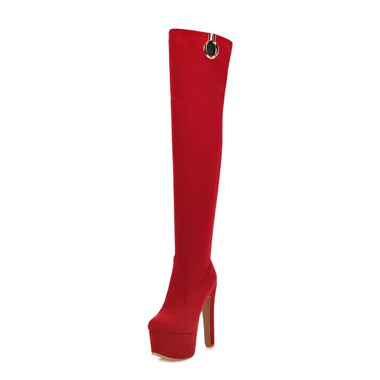 Women's Suede Round Toe High Heel Platform Over the Knee Boots