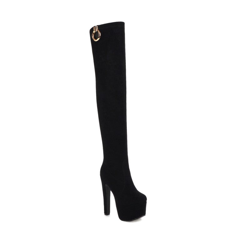 Women's Suede Round Toe High Heel Platform Over the Knee Boots